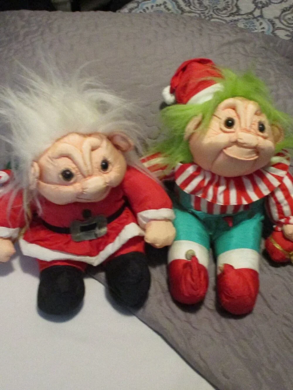 2 Christmas Vintage Santa & Troll Plush Nylon Stuffed Parachute